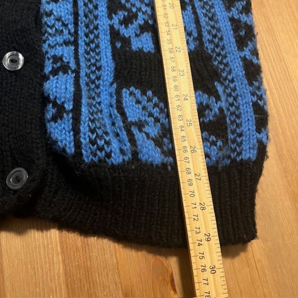 Womens Blue Black Aztec Tribal Pattern Knit Cardigan Sweater Pockets Sz LG/XL - Picture 10 of 10